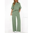 thumbnail image 3 of PRETTYGARDEN Women's Summer 2 Piece Lounge Set Short Sleeve Tops Wide Leg Pants Spring Vacation Travel Outfits Clothes, 3 of 10