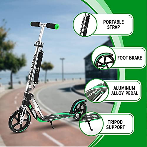 Trottinette pour Adultes - HUDORA Trottinettes Pliables pour Adultes avec Grande Roue, Système de Pliage à Dégagement Rapide, Guidon Réglable en Hauteur à 5 Niveaux, Cadre en Aluminium Léger, Trottinette Pliable pour les Déplacements pour Ados