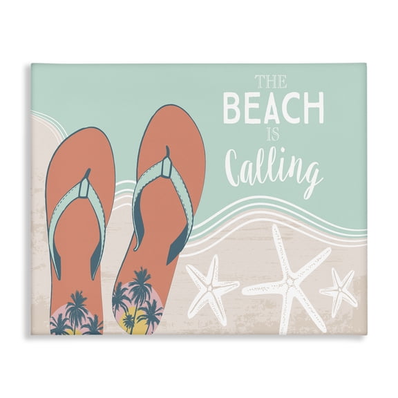 Stupell Industries Tropical Beach Is Calling Flip Flops Shore Canvas Art, 40 x 30, by Arrolynn Weiderhold