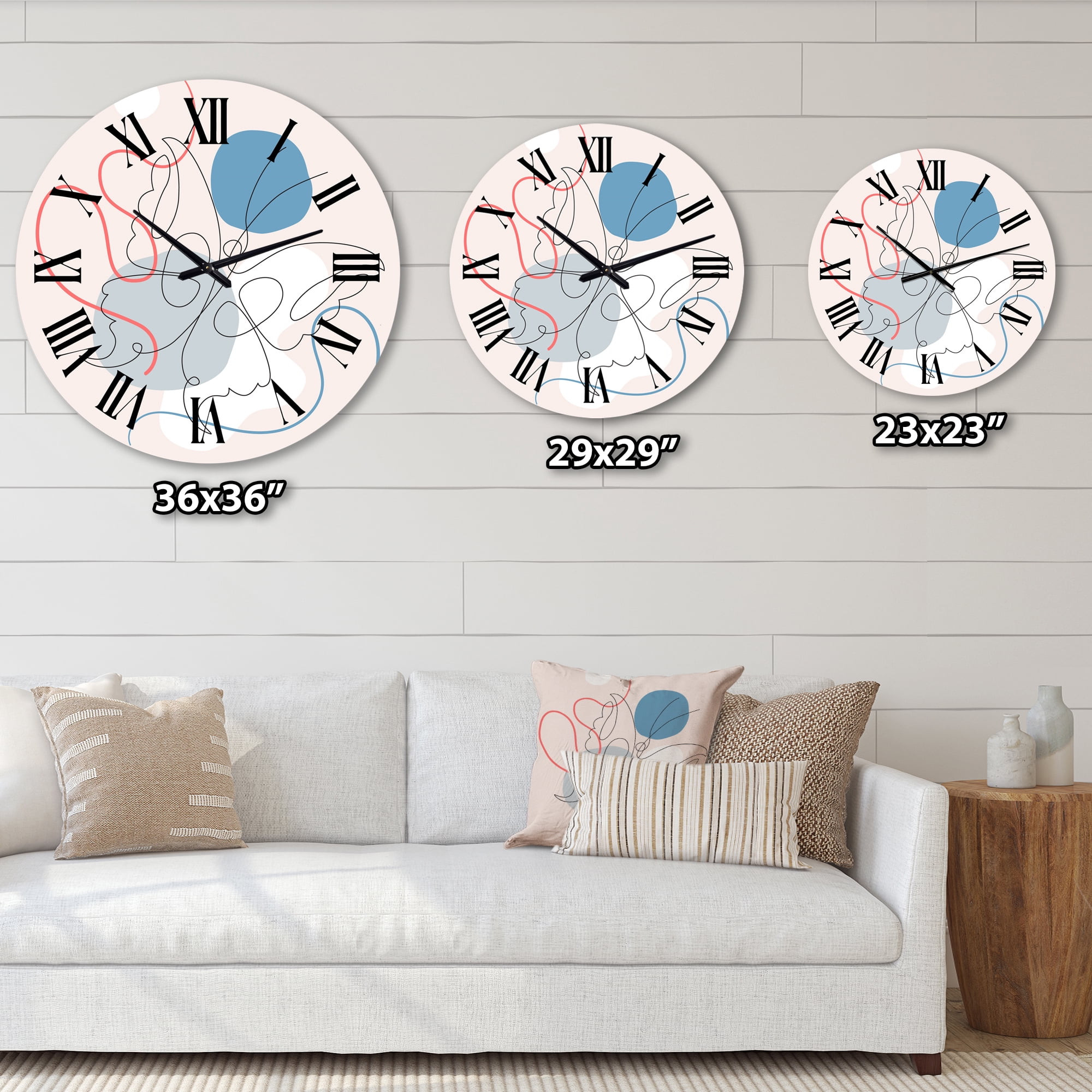 Designart 'Butterfly One Line Drawing On Cubism Shapes I' Modern Wall Clock