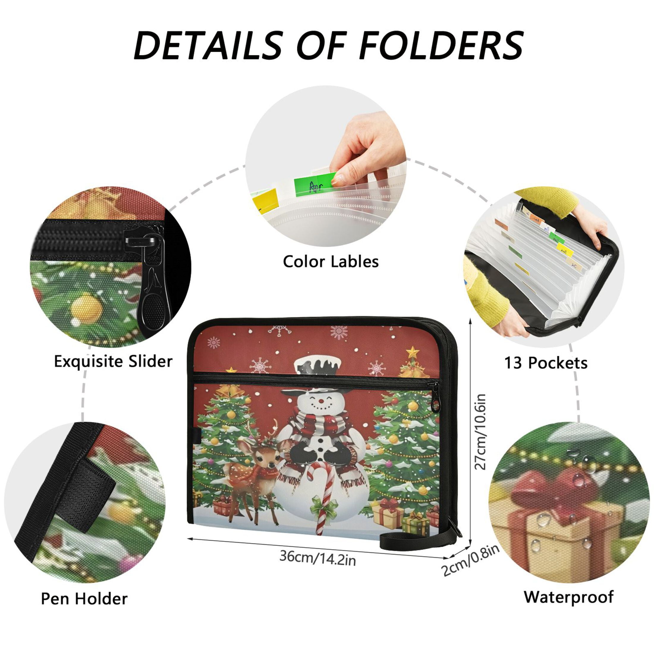 Wobogo Christmas Snowman Expanding File Folder Letter Size Accordion Filing Organizer 13 Pocket Separate Organ Pocket