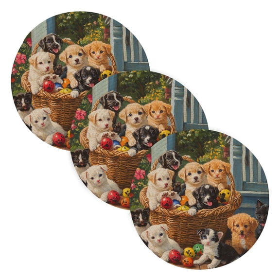 BZSMCE Mats for Pots,Pans Place Basket Of Puppies and Kittens Simple Style Pattern Pot Mats