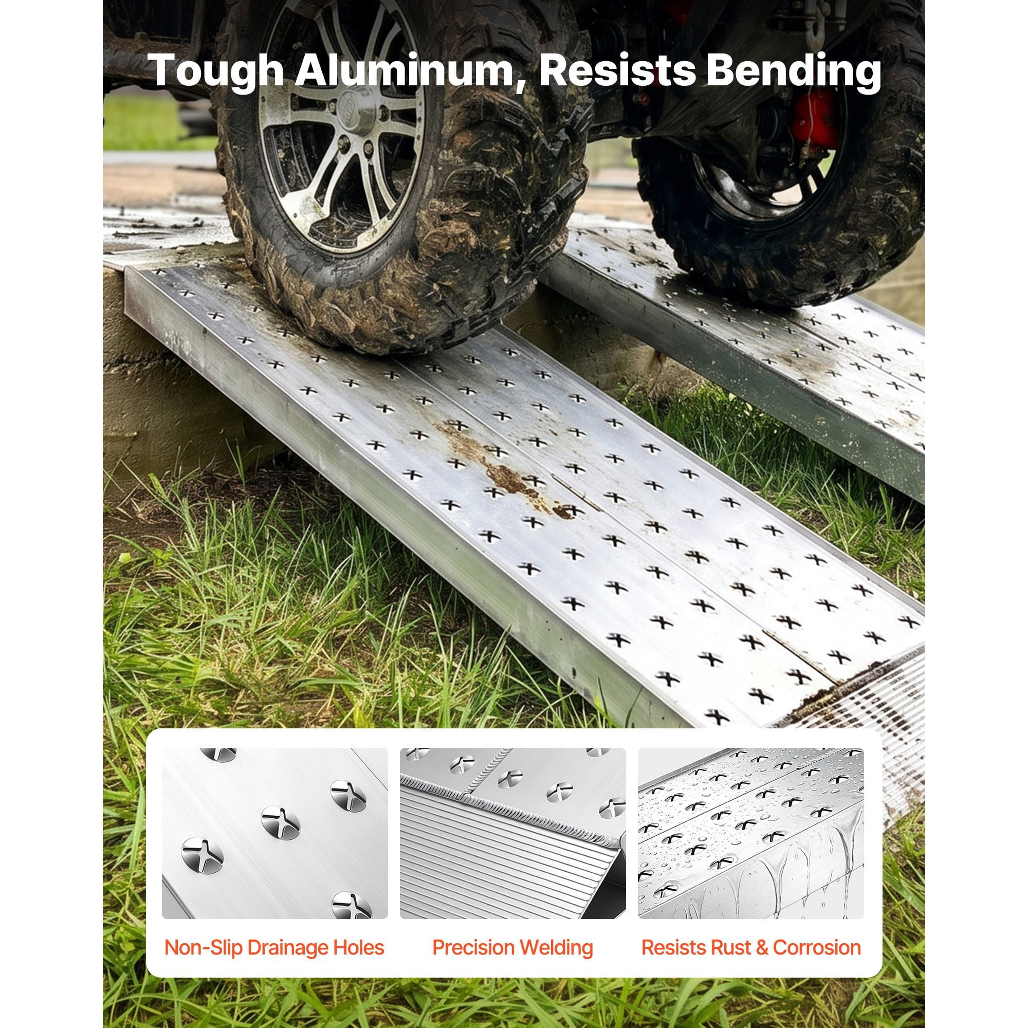 Aluminum Trailer Ramps, 2PCS 55 x 12 in, Heavy-Duty ATV Ramp Set with Anti-Slip Plates, 3000LBS Combined Capacity Loading Ramps for Motorcycles, Lawn Mowers, Farm Tractors, Carts