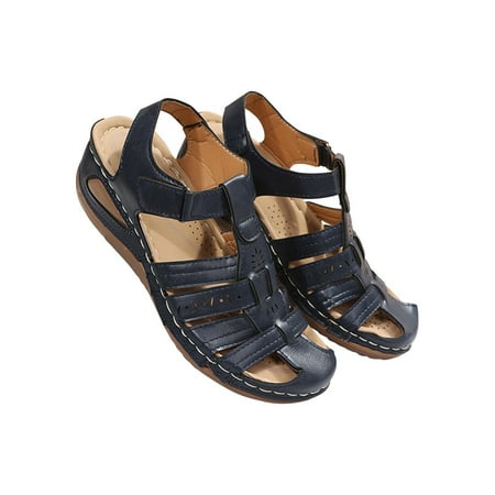 

kakina CMSX Sandals for Women Summer Ladies Shoes Wedge Heel Retro Hollow Out Casual Women s Sandals Blue 6