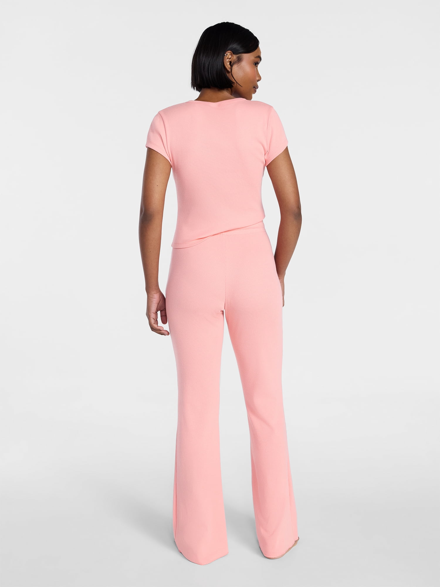No Boundaries Rib Tee and Pants Sleep Set, 2-Piece, Women's XXS-3X