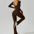 thumbnail image 3 of Feipeng Womens Sexy Open Back Long Sleeve Flared Bottom Pants Romper Bodycon Jumpsuit,Coffee,M, 3 of 6
