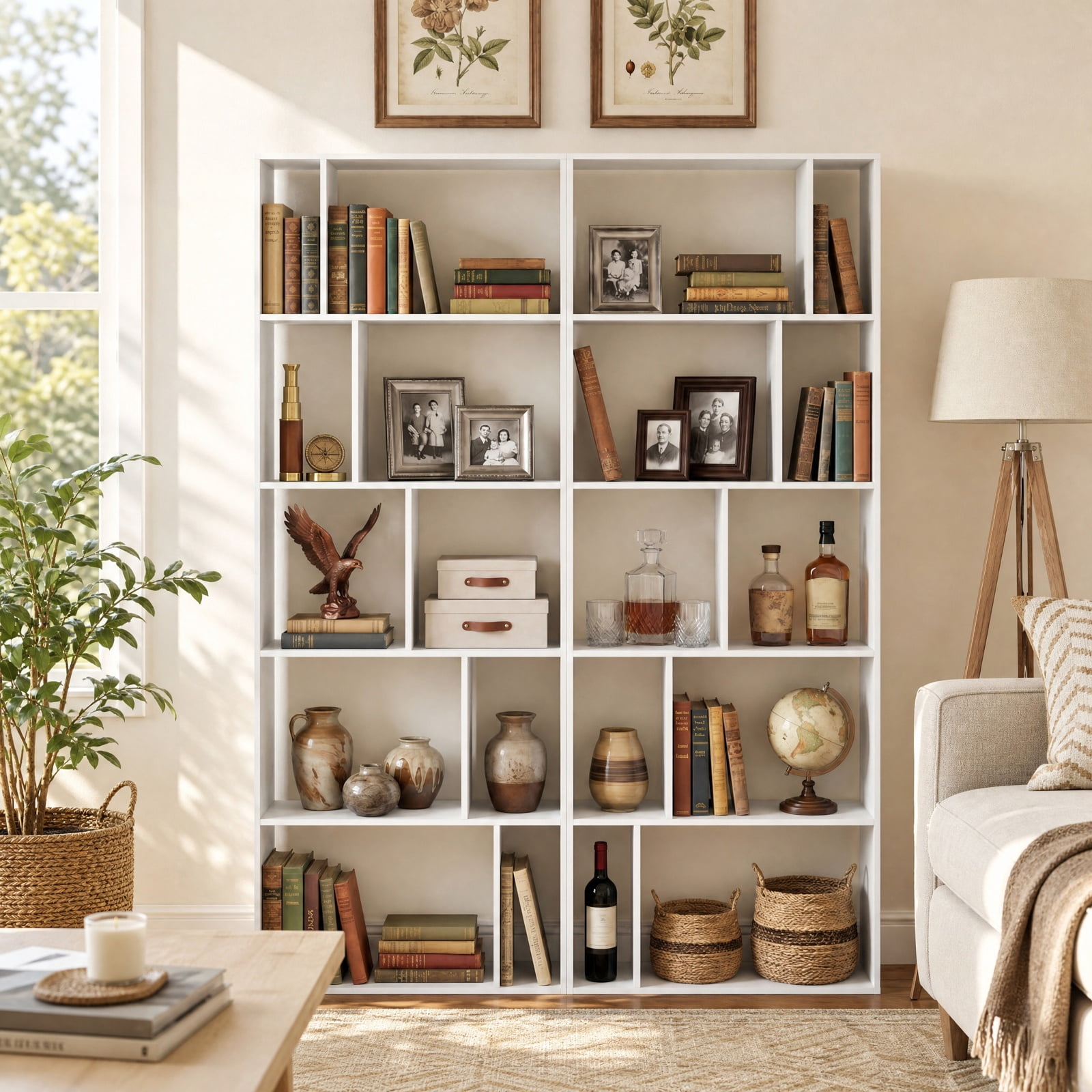 Furnibear 5-Tier Modern Bookshelf with Open Back and 2 Anti-Tipping Kits for Living Room Home Office Bedroom Display Storage Shelf, White