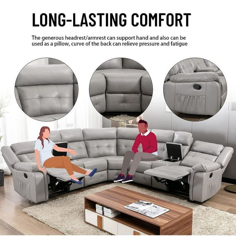 Nathaniel Home PU Leather Reclining Sectional Sofa Set with 2
