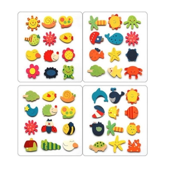 12Pcs/Set Baby Cute Fridge Magnet Wooden Cartoon Animal Child Educational Toys