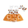 thumbnail image 1 of Halloween Tenue 2 Pcs pour Tout-Petit Fille Bébé, Barboteuse Robe à Imprimé Citrouille avec Bandeau, 1 of 7