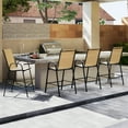 thumbnail image 2 of Gymax 4PCS Outdoor Bar Stools 29'' Fabric Bar Height Stools w/ Armrests & Footrest Beige, 2 of 10