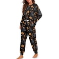 thumbnail image 2 of Renewold Womens Halloween Pajamas Pumpkin Pajama Set Size M Long Sleeve Drawstring Pajamas Black Cat Pajamas Comfy Loungewear Halloween Pjs Nightwear Set 2 Piece, 2 of 7