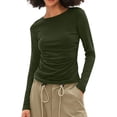 thumbnail image 2 of Timegard Womens Going out Tops Side Ruched Crewneck Slim Blouse Fall Casual Comfort Tops Basic Tee, 2 of 6