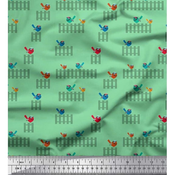 Soimoi Cotton Duck Fabric Picket Fence & Bird Artistic Print Fabric by the Yard 42 Inch Wide
