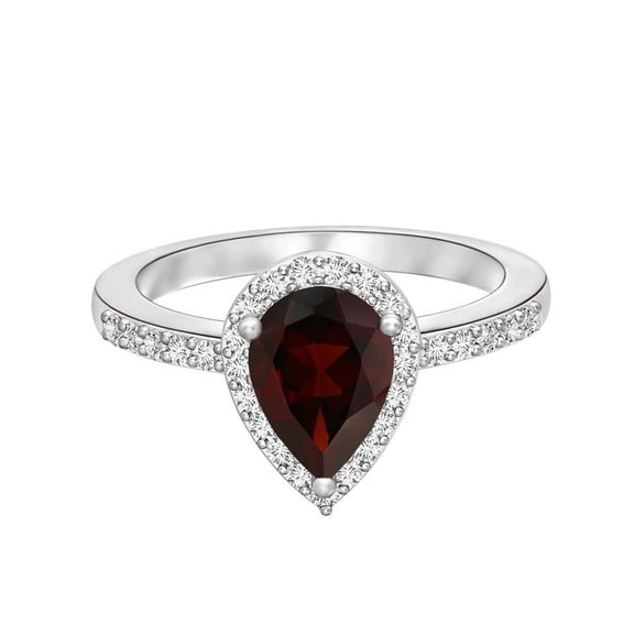 925 Sterling Silver Pear Cut 9X7 MM Red Garnet Solitaire Accents January Birthstone Ring Women's Engagement Ring
