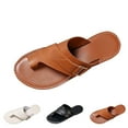 thumbnail image 5 of Xfvqtps Slide Sandals for Women Flat Toe Ring Buckle Decor Leather Non Slip Beach Summer Sandals Brown, 5 of 5