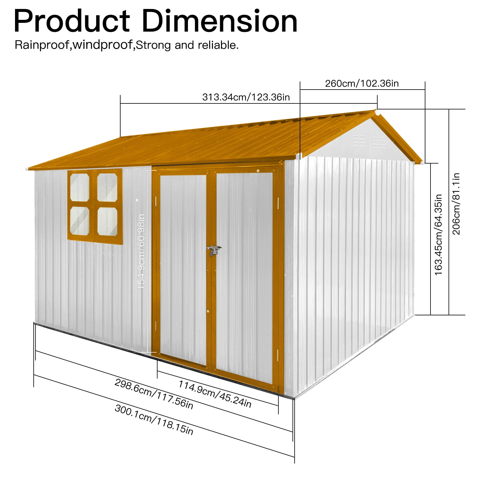 Aukfa 10FT x 8FT Outdoor Storage Shed, Metal Shed Storage with Window, Roof Slope Tool Shed with Door and Padlock for Backyards, Patio Lawns and Outdoor, Yellow