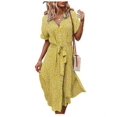 thumbnail image 2 of Lucakuins - Vestido midi con botones para mujer, manga corta, estampado floral, con cinturón, vestido suelto Lucakuins moda, 2 of 10