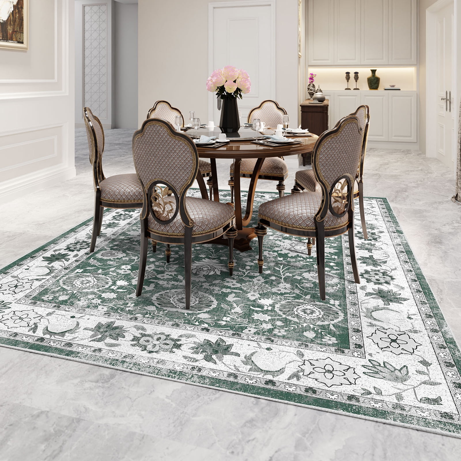 Cozylore 9'x12' Area Rugs for Living Room Modern Rug Soft Low Pile Non Slip Carpet Machine Washable Indoor Rug for Bedroom Dining Room, Green