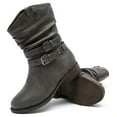 thumbnail image 5 of Women's Mid-Calf Cowboy Cowgirl Boots with Low Chunky Heel, Motorcycle Style, Side Zipper, Classic Round Toe, Fashion Western Grey Boots., 5 of 6