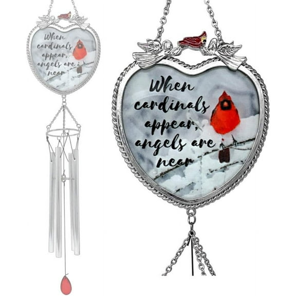 Cardinal Sympathy Wind Chimes - Memorial - Bereavement - When Appear Angels are Near Remembrance Message - Measures 18" L
