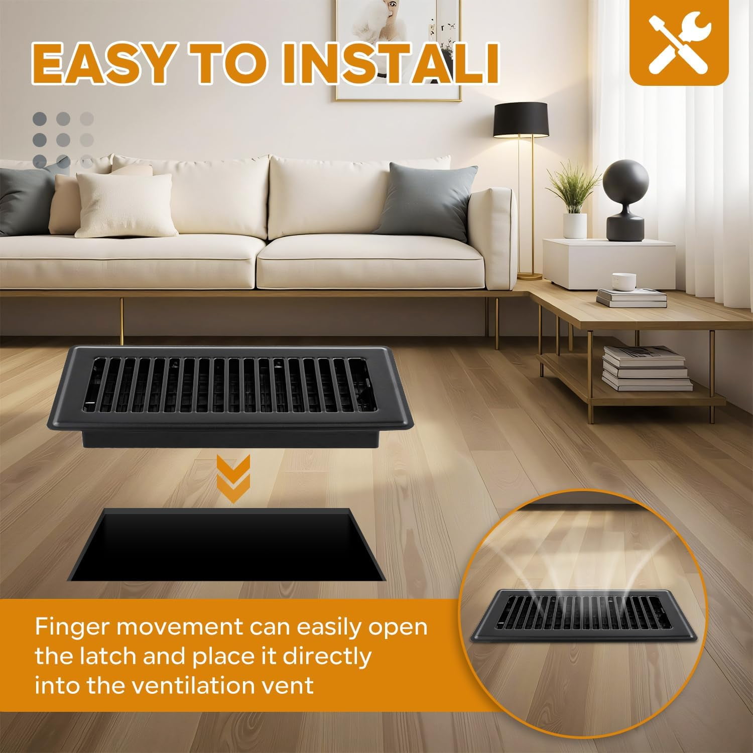 2 Pack Floor Register 4x10, Floor Vent Covers for Home Floor, Sidewall, Heavy Duty Steel Walkable Floor Grates, Adjustable Air Vent Covers Rust Proof Finish, 4" x 10'' Floor Vent, Black