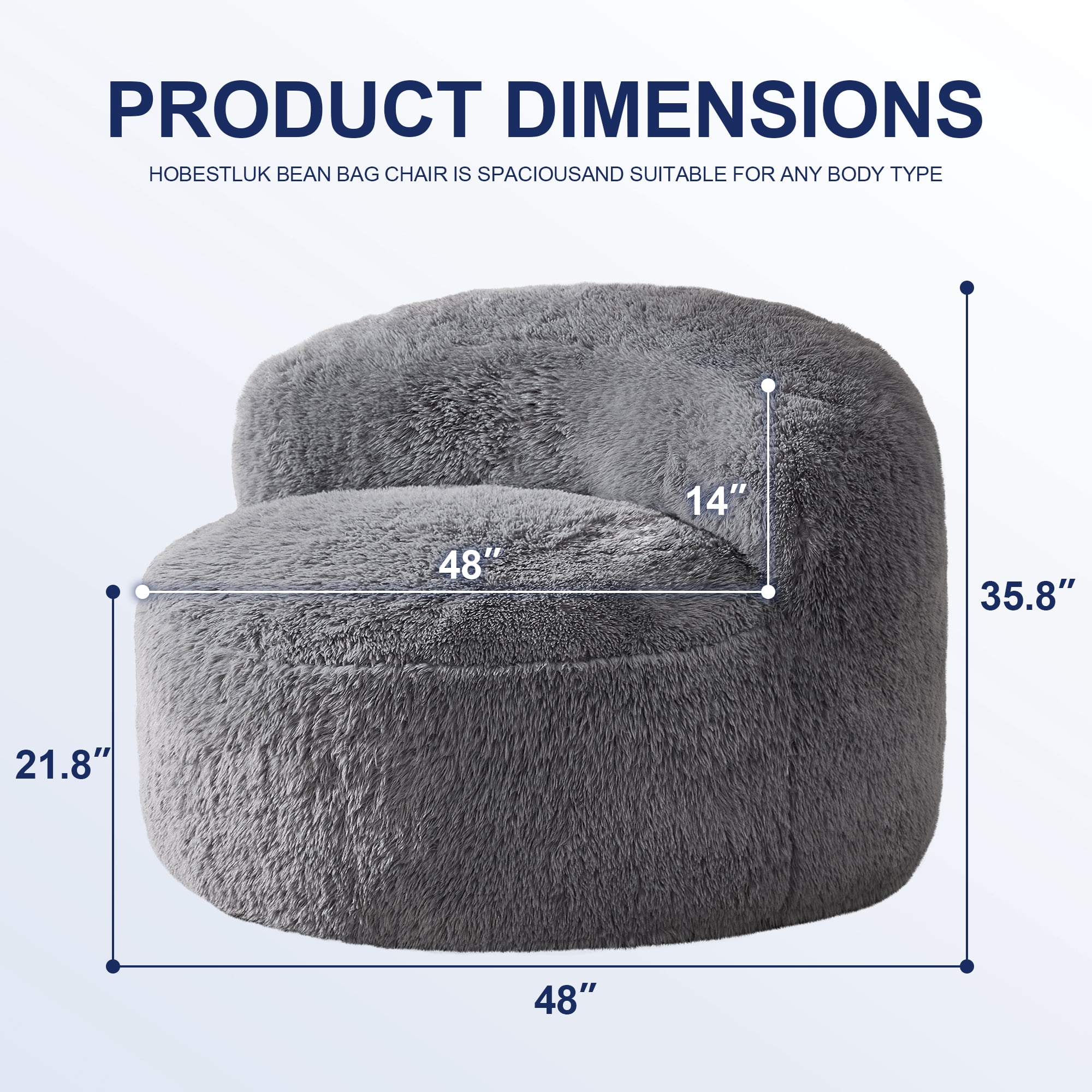 Hobestluk Bean Bag Chair Giant Bean Bag Chairs for Adults Big Adult Bean Bag Chair with Foam Filler Large Beanbags with Stuffed Back Lazy Sofa, Grey-Oversize