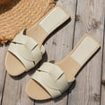 thumbnail image 5 of Slides for Women Fashion Splice Open Toe Sandals Casual Summer Beach Flat Shoes Comfortable Soft Leather Slip on Slippers White Size 6.5, 5 of 7