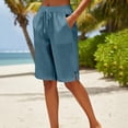 thumbnail image 5 of Only Moment Women's Knee Length Shorts Linen Summer Casual Wide Leg Loose High Waist Drawstring Dressy Shorts 2026 Beach Vacation Clothes Blue,M, 5 of 9