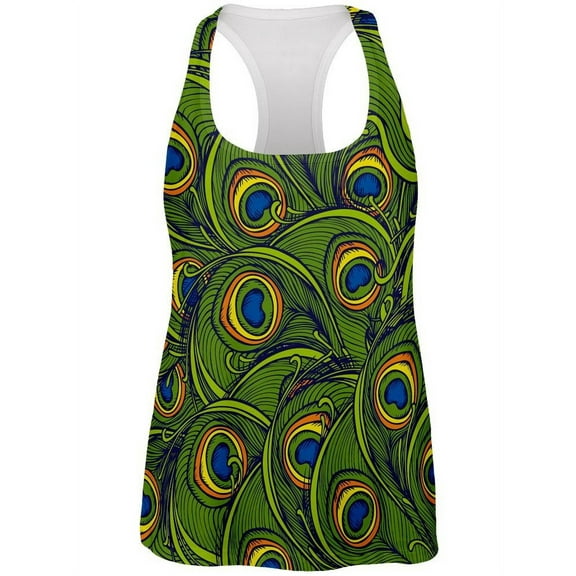 Graphic Peacock Feathers All Over Womens Racerback Tank Top - 2X-Large