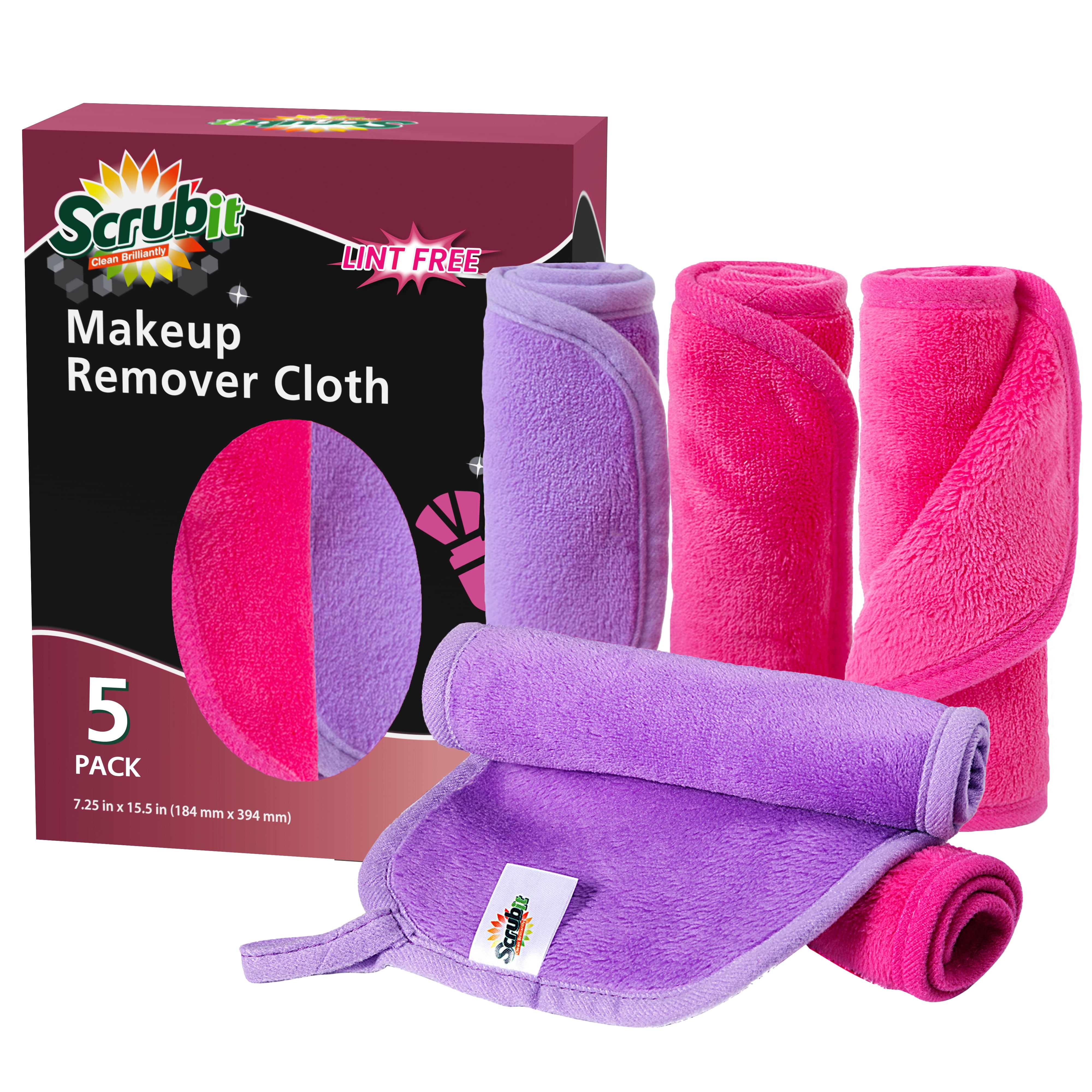 SCRUBIT Makeup Remover Cloth – Microfiber Cleansing Towel for All Types of Skin – Eco-Friendly and Reusable – Gentle Exfoliation and Cleaning – Pack of 5 Soft Make-Up Eraser Cloths