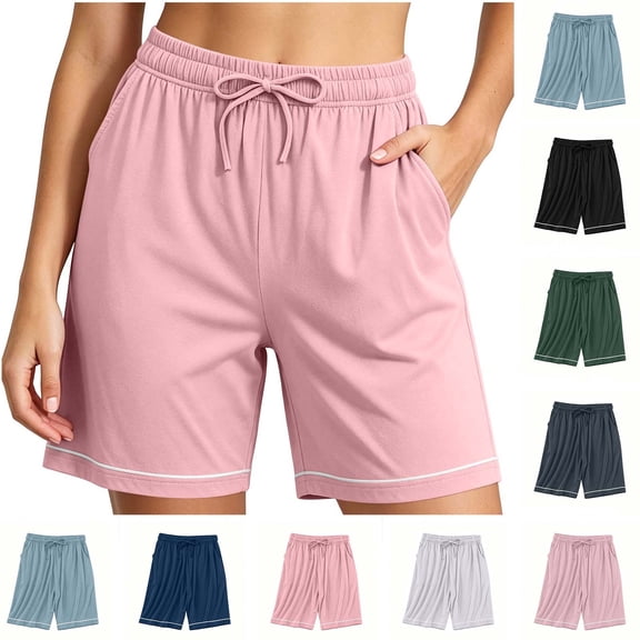 Feancey Womens Athletic Shorts Drawstring Elastic Waist Workout Shorts Soft Comfy Lounge Pajama Bottoms Casual Home Sleep Shorts with Pockets Black L