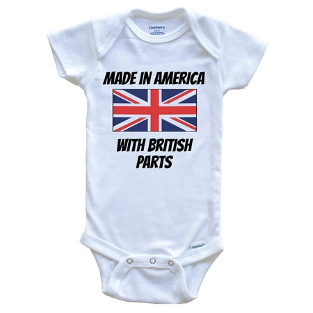 

Made In America With British Parts United Kingdom Flag Funny Baby Bodysuit - Cute One Piece Baby Bodysuit 6-9 Months White