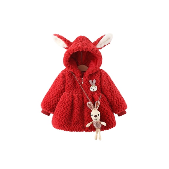 Seyurigaoka Lovely Infant Baby Girls Hooded Fleece Jacket with Rabbit Doll Toy Winter Clothing