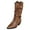 Brown, variant on B91xZ Cowboy Boots for Women Mid Calf Low Kitten Heel Suede Pointed Toe Stretch Fall Fashion Dressy Booties,Brown 8.5