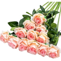 Artificial Silk Flowers Realistic Roses Bouquet Long Stem for Home Wedding Decoration Party (Gradient Light Pink)