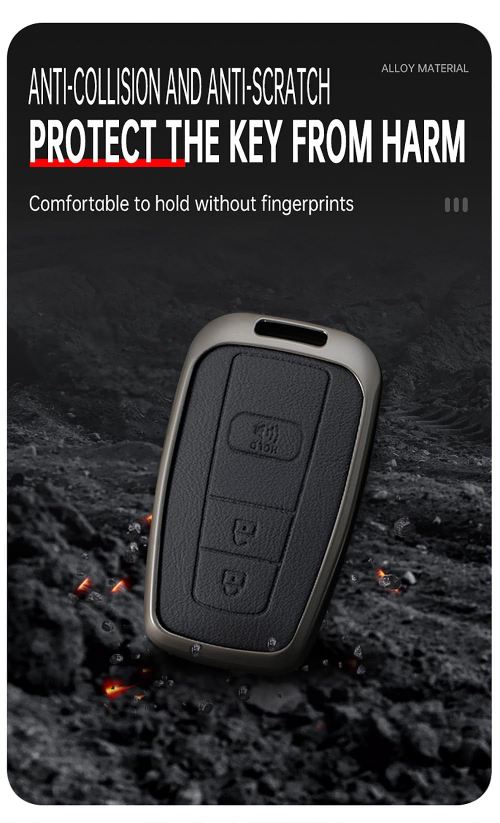 3 Button Key Fob Cover Compatible with Toyota 4Runner 2016-2024 RAV4 Camry Prius Prado Key Leather & Alloy Key Cover Accessories with Keychians