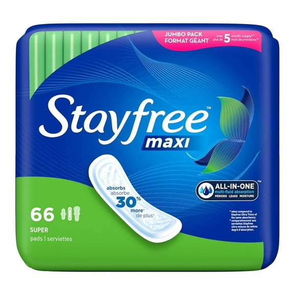 Stayfree Maxi Super 66 Count Jumbo Pack 5 Month Supply (Pack of 2)
