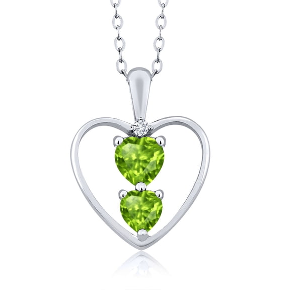 Gem Stone King 925 Sterling Silver Green Peridot and White Lab Grown Diamond Pendant Necklace for Women (0.81 Cttw, Gemstone August Birthstone, Heart 5MM and 4MM, with 18 inch Silver Chain)