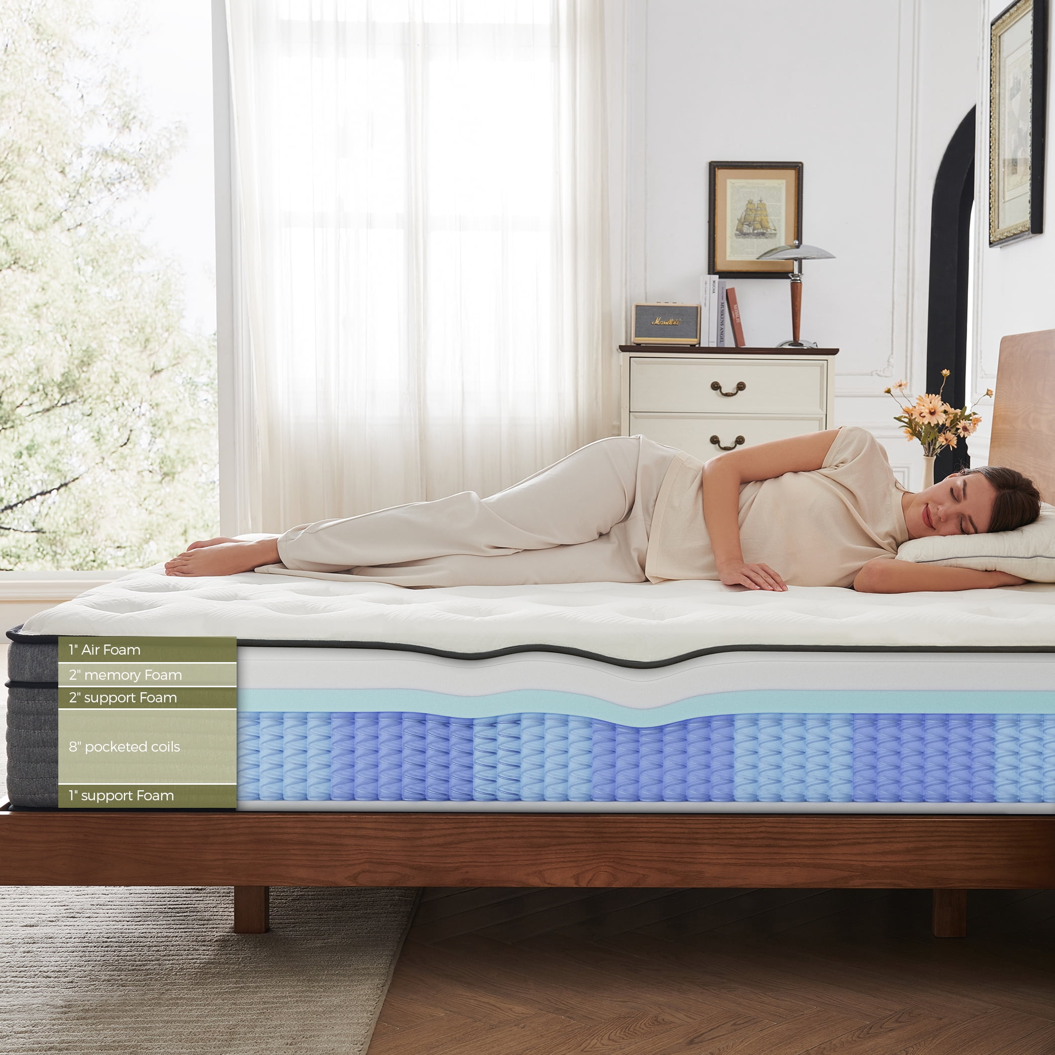 Vumece 12 inch Hybrid Mattress in a Box, Full Size Memory Foam & Individually Wrapped Coil, Support, Pressure relief, Breathable-120 Night Trial