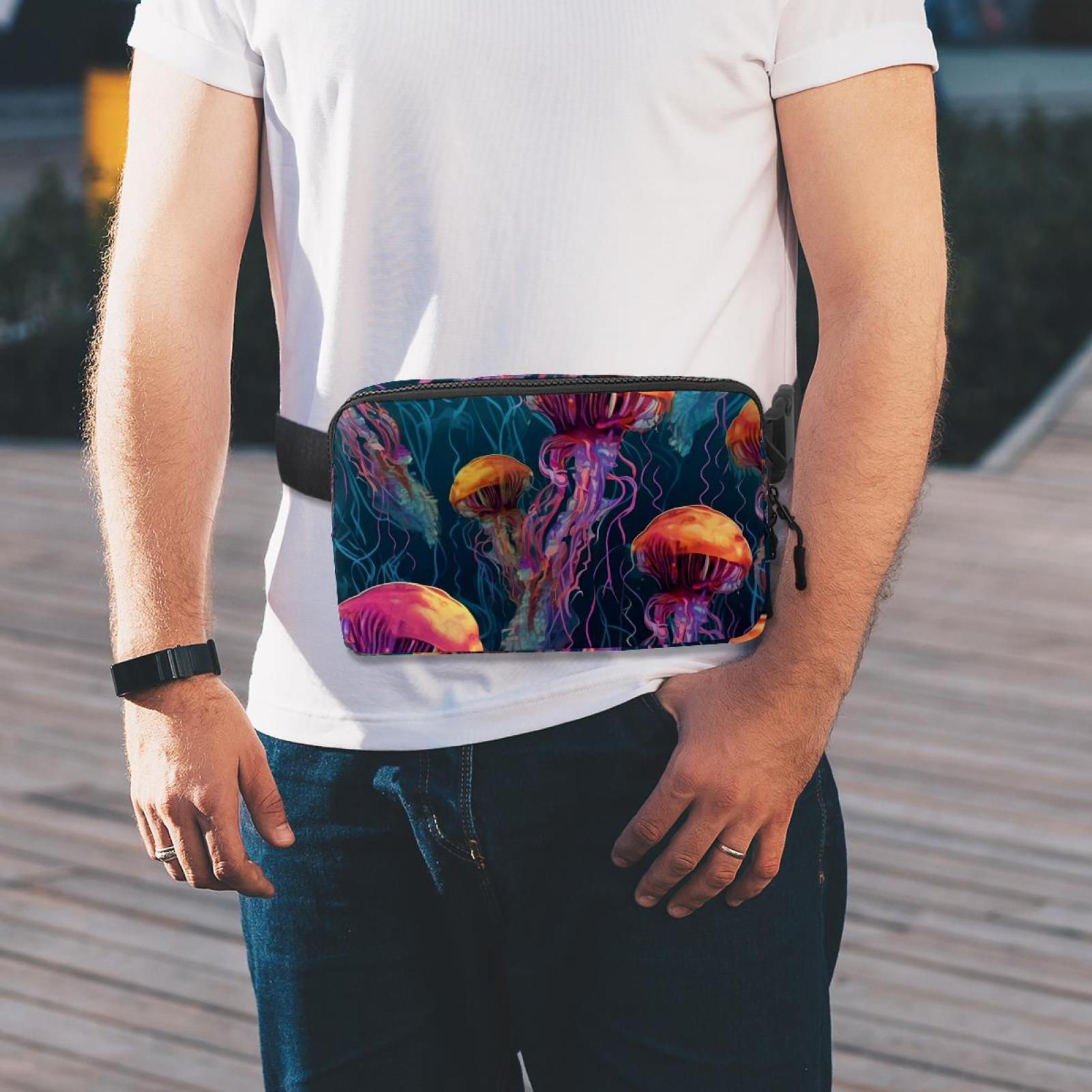 Jellyfish Lightweight Adjustable Crossbody Bag with Extension Strap - Unisex Sling Bag, Running Belt, and Waist Bags