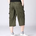 thumbnail image 4 of SWSMCLT Men's Casual Pants Soft Capri Cotton Capris Cargo Loose Summer Thin Pocket Mid Rise Cropped Pants Army Green 32, 4 of 4