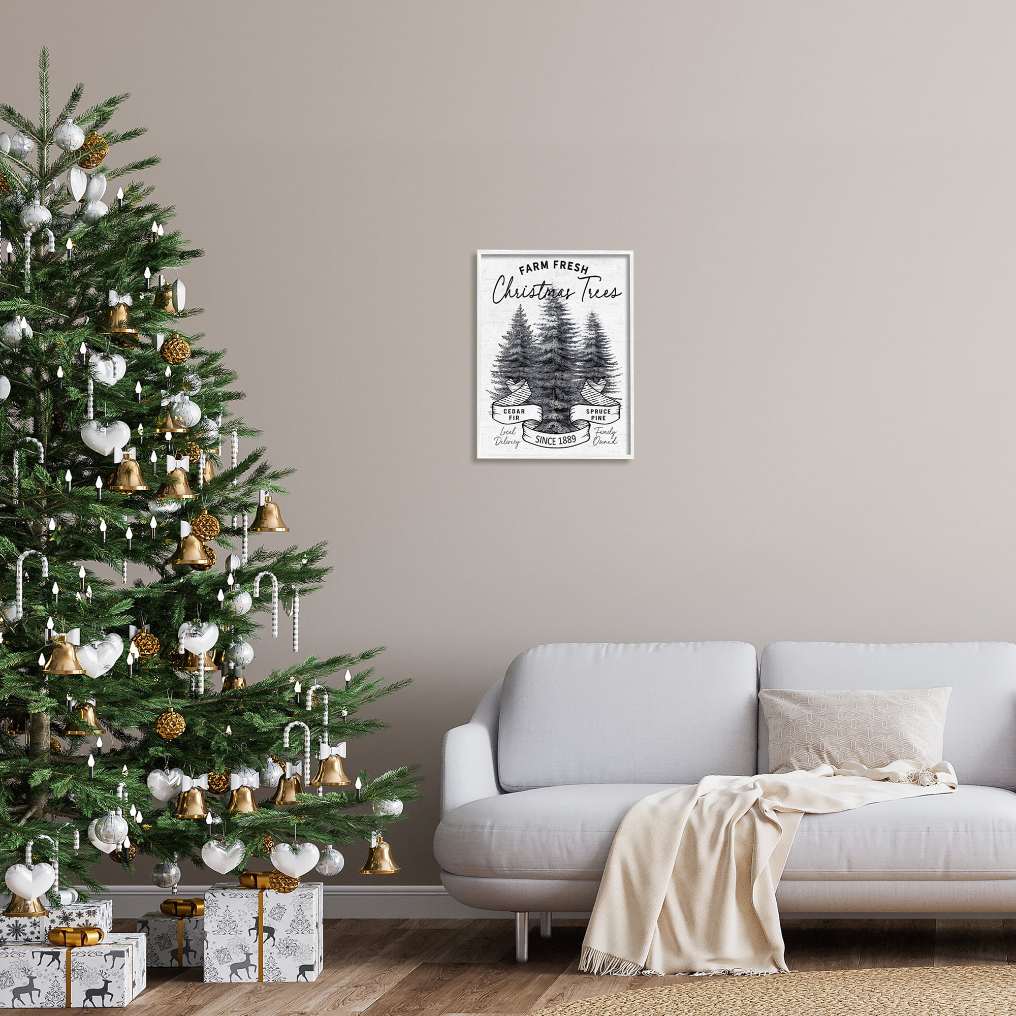 Farm Fresh Pine & Fir Trees Vintage Holiday Advertisement Botanical & Floral Graphic Art Framed Art Print Wall Art