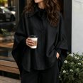 thumbnail image 5 of Sorvello Women Poncho Sleeve Lapel Button Down Oversized Batwing Shirt Outerwear Summer Fall Loose Top Causal Outfits Black L, 5 of 5