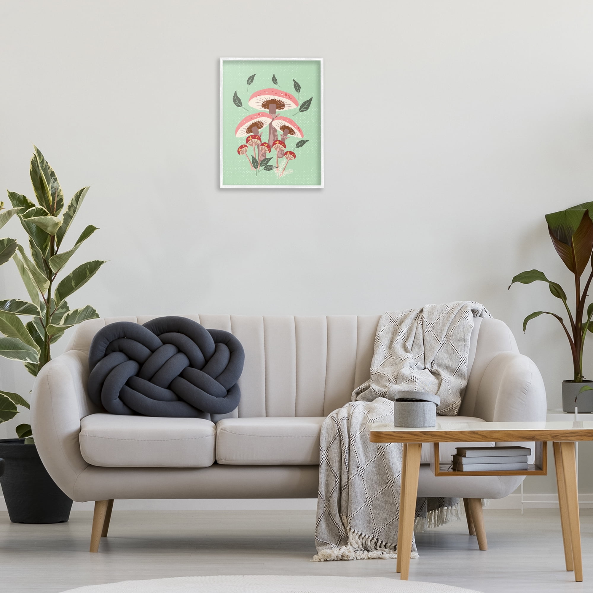Stupell Industries Mushrooms & Falling Leaves Botanical & Floral Painting White Framed Art Print Wall Art, 16 x 20