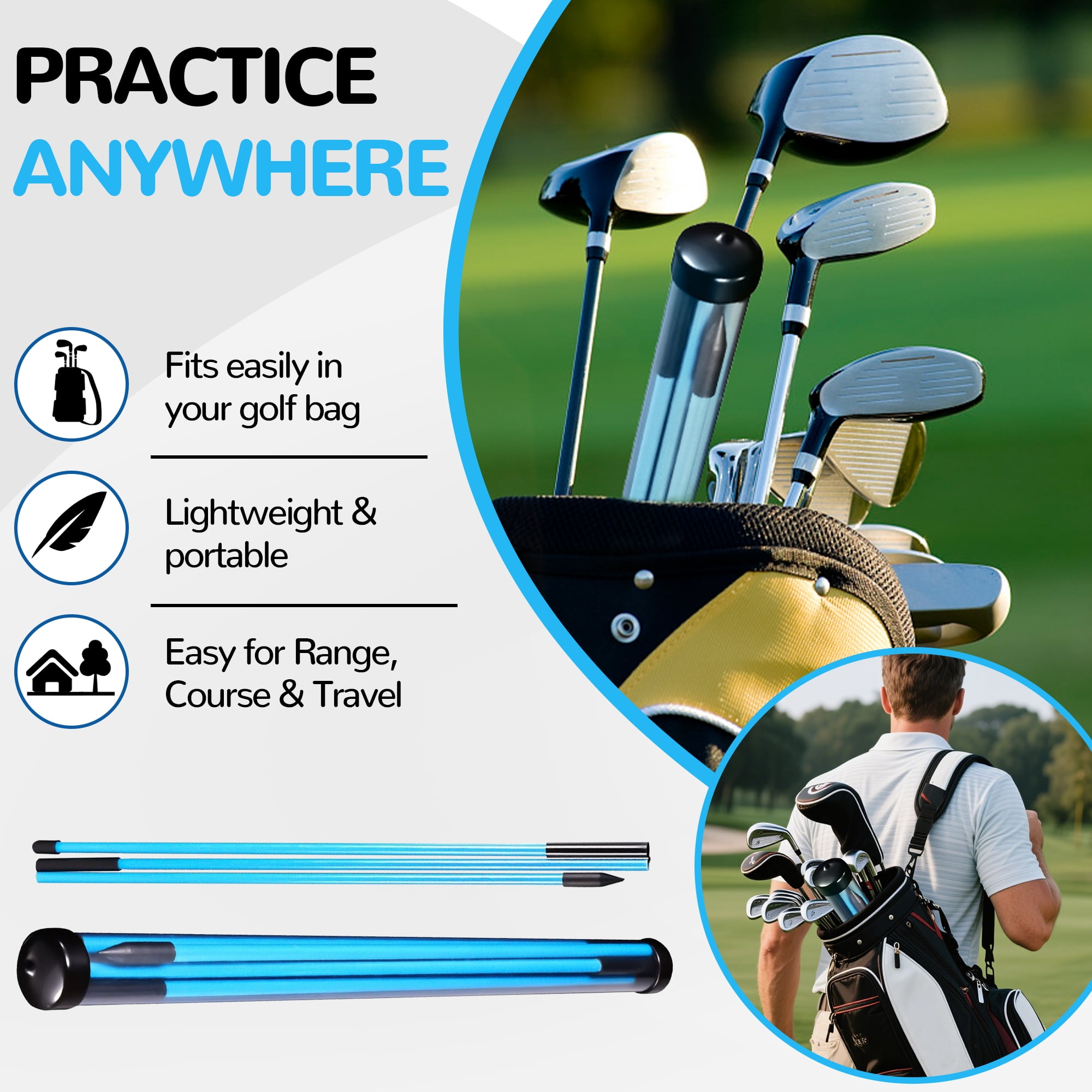 Signature Fitness 48" Collapsible Golf Alignment Sticks, 2-Pack Golf Swing Trainer & Practice Rods,Blue