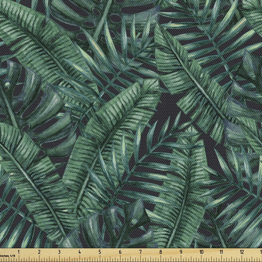 Palm Leaf Fabric by the Yard, Watercolor Tropical Jungle Leaves Pattern