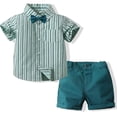 thumbnail image 2 of Taqqpue Toddler Baby Boy Clothes Summer Outfits 2 Pack Set Cotton Striped Short Sleeve T-Shirt and Shorts Set Boy Clothes Outfits Sets 3-9Y, 2 of 9