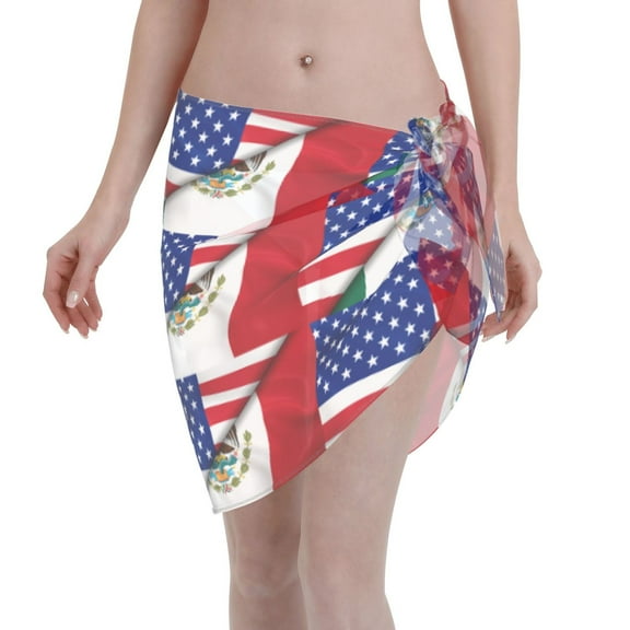 Swimsuit Coverups For Women Half Mexican Half America Sarong Beach Bikini Wrap Sheer Short Skirt Chiffon Scarf For Swimwear