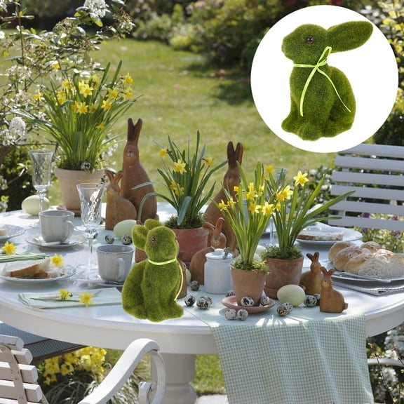 OFFIGAM Set of Flocking Figurines for Garden Decoration, Cute Bunny Crafts, 15x9x7cm Decorative Animal Statues